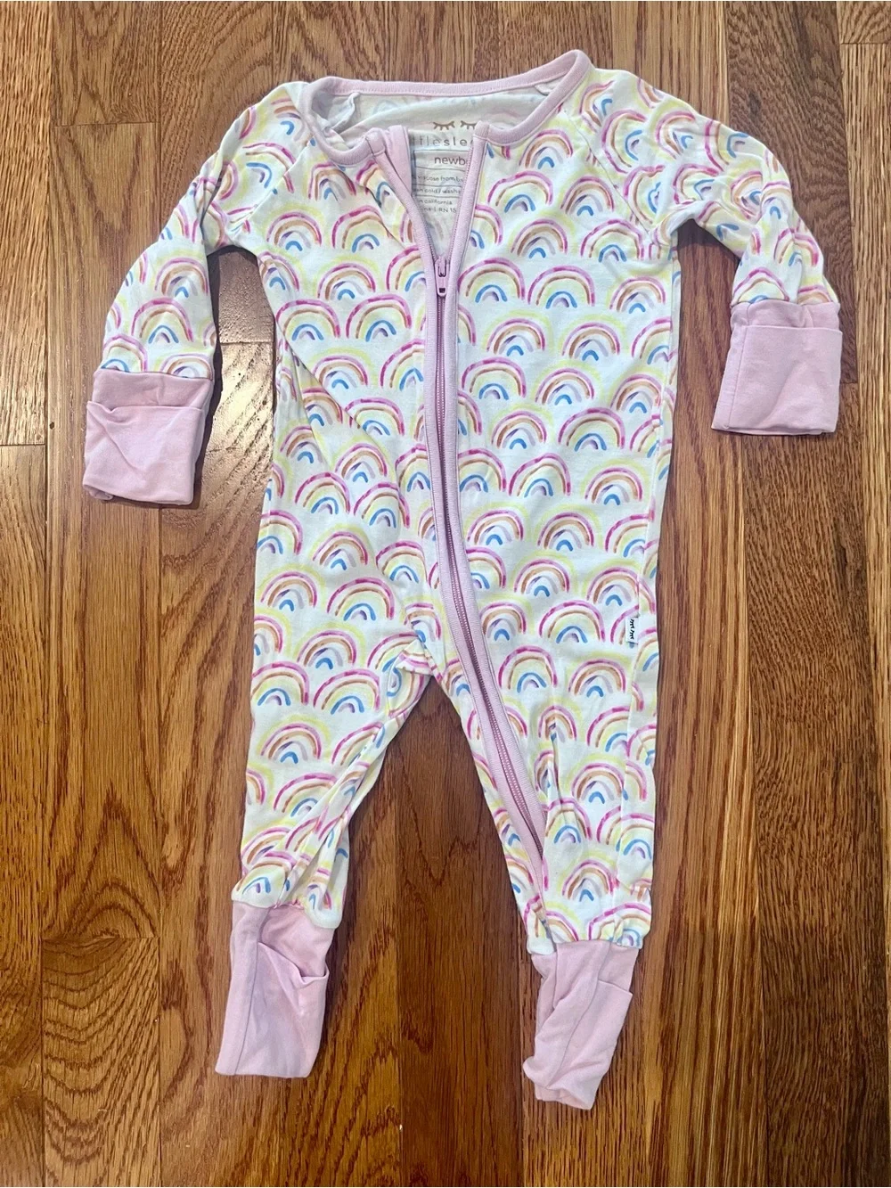 Little Sleepies Zippy Newborn Pink Rainbows EUC